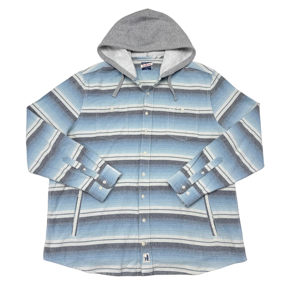 Johnnie O Carver Surf Flannel Hoodie Men's Size 2XL Button Up Shirt Blue Striped
